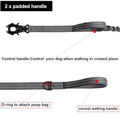 ICEFANG Tactical Dog Leash,K9 Training Walking Bungee Lead with 2 Control Handle,Heavy Duty Quick Release Metal Clasp,for Medium Large Breed (Reflective Grey, 6 FT) - color: Reflective Grey, size: 6 FT
