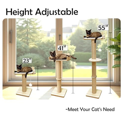 Cat Window Perch, Carpet Hammock & Window Step & Scratcher, Hammock with Suction Cup, Height Adjustable, Sturdy Cat Window Bed, Space-Saving (Drilling-Free) (Solid Wood, Cat Tree Set) - color: solid wood, size: Cat Tree Set