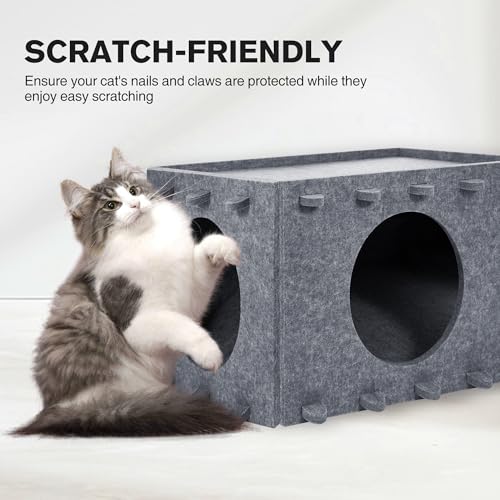 Cat Bed for Indoor Cats, Cat House for Large & Multiple Cats, Foldable Cat Bed Cave, Peekaboo Cat Hideaway, 23.6x15.8x11.8 inch, Medium Gray - style: Medium Gray