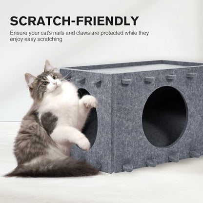 Cat Bed for Indoor Cats, Cat House for Large & Multiple Cats, Foldable Cat Bed Cave, Peekaboo Cat Hideaway, 23.6x15.8x11.8 inch, Medium Gray - style: Medium Gray