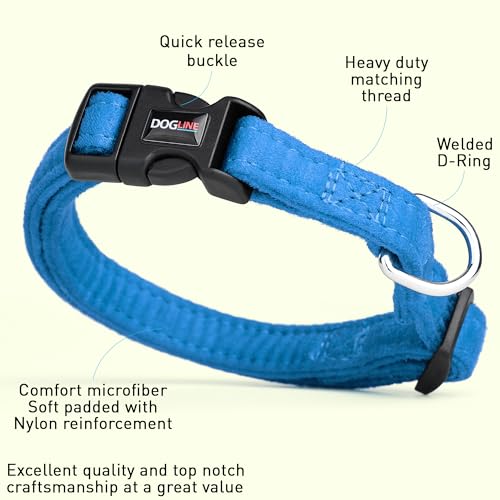 Dogline 5/8 x 11 to 17" Comfort Microfiber Soft Padded Pet Puppy Dog Collar, Small/Medium, Blue - color: Blue, size: Small/Medium