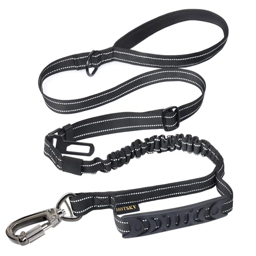 Hotsky Tactical Dog Leash Heavy Duty for Medium Large Dogs that Pull,4-6Ft Strong Bungee Shock Absorbing No Pull Dog Leash with Padded Double Handle and Car Seatbelt,Reflective Black - color: Bungee(4-6FT,M/L),Rflective Black, size: Medium / Large