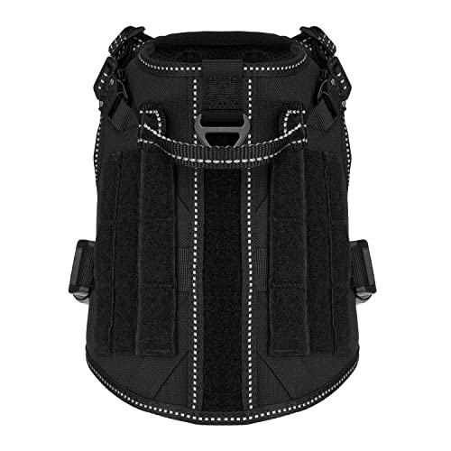 ICEFANG Tactical Dog Harness, Small Size,2X Metal Buckle,Working Dog MOLLE Vest with Handle,No Pulling Front Leash Clip,Hook and Loop Panel (Black,S (Pack of 1)) - color: Black, size: Small (Pack of 1)
