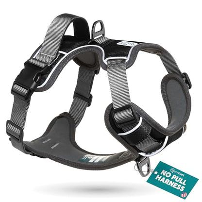 Embark Adventure Dog Harness, Reflective Trim No Pull Dog Harness Medium Sized - Military Grade Nylon, Front Clip with Gel Lined Handle. Soft & Padded Puppy Harnesses for Any Breed - color: Black, size: M