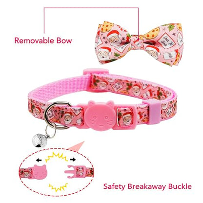 Christmas Cat Collar 2-Pack - Cute Santa & Cookies Holiday Collars with Removable Bow Tie & Bell, Adjustable Breakaway Safety Buckle for Kitties Kittens (Pink & Blue) - color: Cookies for Santa