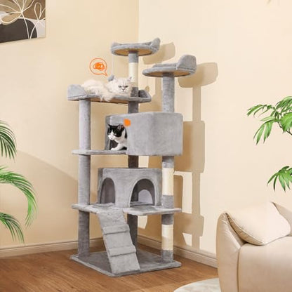 Made4Pets Cat Tree 54in Cat Tower for Indoor Cats Kitten Tree Multi-Level Cat Tree with 2 Condo Furniture Activity Center with Scratching Posts Funny Toys Kittens Pet Play House, Light Grey - color: Light Grey