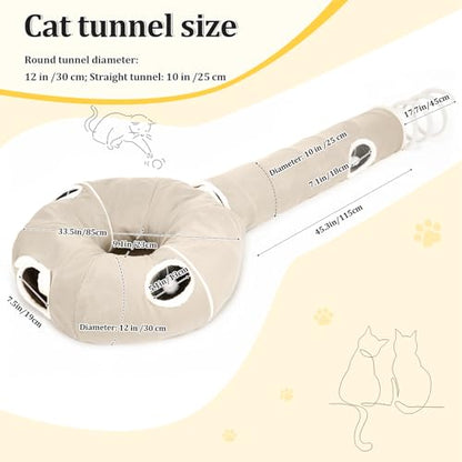 Ownpets 2-in-1 Cat Tunnel, Large Lollipop Shape Cat Tunnel Toy with Fluffy Balls, Spiral Toy, Plush Collapsible Cat Cave Hideout Donut Tunnel for Multi Kitten Puppy Rabbit (Beige) - color: Beige