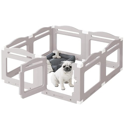 Acrylic Dog Playpen Indoor, Puppy Cat Small Pet Play Pen, 50.8" L x 50.8" W x 23.6" H Clear PlayPen for Cat Rabbit Ferret, Dog Fence Crate Whelping Cage (Apricot Gray, 8 Panel) - color: Gray