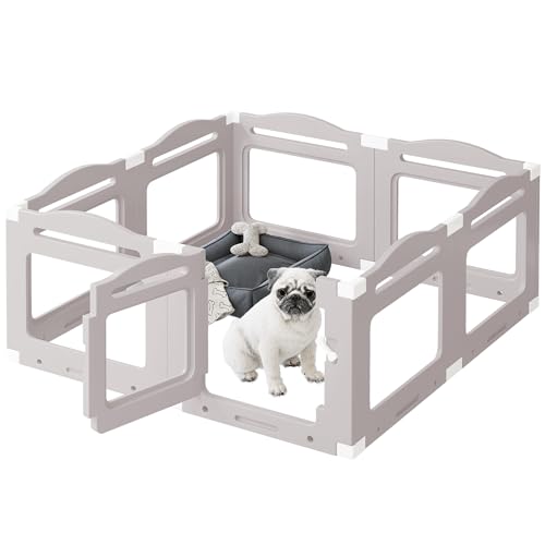 Acrylic Dog Playpen Indoor, Puppy Cat Small Pet Play Pen, 50.8" L x 50.8" W x 23.6" H Clear PlayPen for Cat Rabbit Ferret, Dog Fence Crate Whelping Cage (Apricot Gray, 8 Panel) - color: Gray