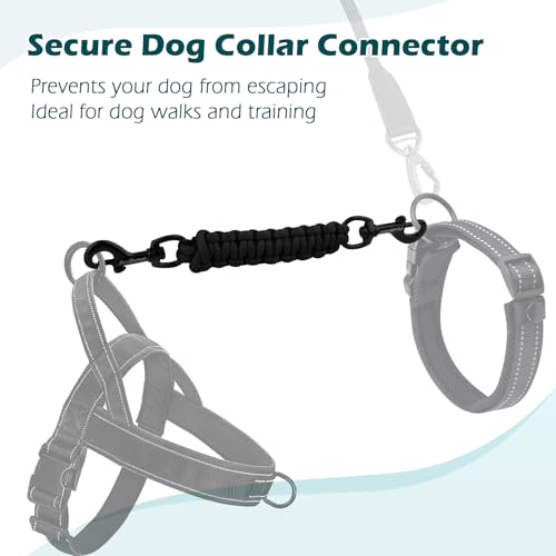 Dog Collar Safety Clip, Handmade Backup Safety Strap for Dog Harness, Prong, Pinch Collar, Double Ended Clasp Leash Connector (Black) - color: Black