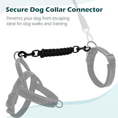 Dog Collar Safety Clip, Handmade Backup Safety Strap for Dog Harness, Prong, Pinch Collar, Double Ended Clasp Leash Connector (Black) - color: Black