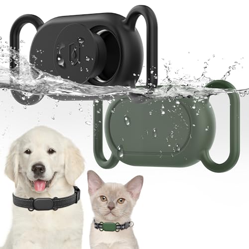Dog Collar Holder(2 Pack) for Galaxy Smarttag2, Waterproof Silicone Case for Pet Cat, Anti-Lost Scratch Resistant Protective Cover Accessory for Samsung Galaxy Smart tag2 (Black/Olive Green) - color: Black/Olive Green
