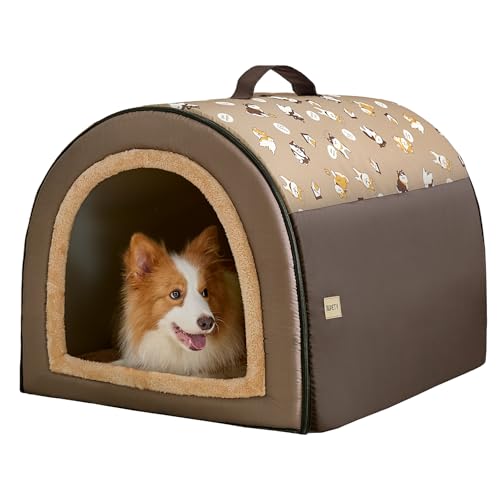 Jiupety 2 in 1 Dog House Indoor, Comfy Cave Bed Covered Dog Bed, Portable House for Medium and Large Dogs, 2XL(35"×27"×26"), Up to 70 Lb, Brown - style: 2XL