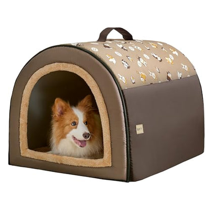 Jiupety 2 in 1 Dog House Indoor, Comfy Cave Bed Covered Dog Bed, Portable House for Medium and Large Dogs, 2XL(35"×27"×26"), Up to 70 Lb, Brown - style: 2XL