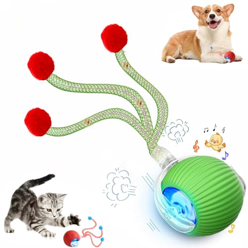 Speed 2.0 Tail Interactive Cat Toys for Indoor Cats, Chirping & Motion Activate Cat Toy, Smart Kitten Rolling Ball Moving Ball Toys, Rechargeable Dog Cat Bal l for Enrichment Exercise (New Green) - color: New Green