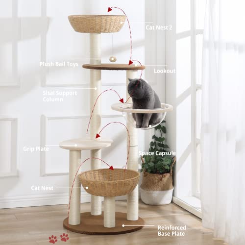 Modern Cat Tree Tower for Large Cats, Real Natural Sisal Luxury Cat Condo, Manual Hand Woven Wood Cat Tower, Indoor Cat Scratching Tree, New Cat Condo Lover Gift - color: Cat Tree Y818