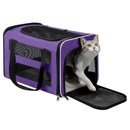 Cat Carrier Soft-Sided Travel Bag for Medium to Large Cats Over 15lbs, Small Dog Carrier Crate Top Entry Breathable Mesh Puppy 12 Pounds, Pet Rabbit Carrying Cage Kennel Collapsible Purple - color: Purple