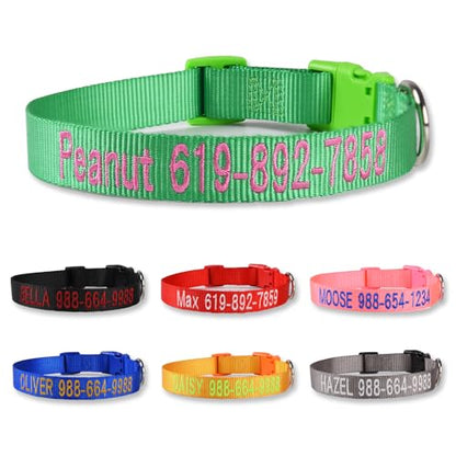 Personalized Dog Collar, Custom Embroidered Pet Name and Phone Number, Adjustable 5 Sizes XS Small Medium Large XL, Quick Release Snap Buckle Dog Collar,Green - color: Green