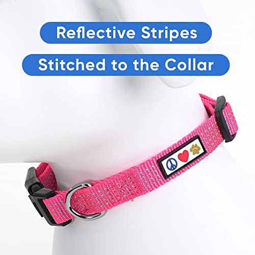 Pawtitas Reflective Dog Collar for X-Small Dogs – Adjustable Nylon Puppy Collar with Quick-Release Buckle | Fits Neck 8–13 in | Night Safety Training Collar | XS | Pink - color: Pink, size: X-Small (Pack of 1)