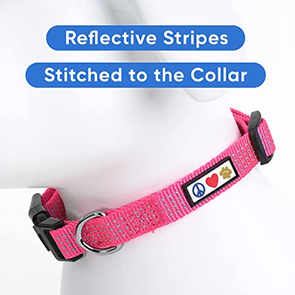 Pawtitas Reflective Dog Collar for X-Small Dogs – Adjustable Nylon Puppy Collar with Quick-Release Buckle | Fits Neck 8–13 in | Night Safety Training Collar | XS | Pink - color: Pink, size: X-Small (Pack of 1)