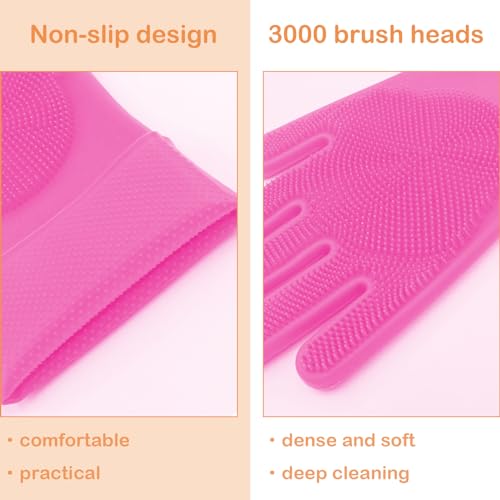 Pet Grooming Gloves, Dog Bathing Gloves with High-Density Teeth, Heat Resistant Silicone Cat Hair Remover with Enhanced Five Finger Design, Bathing and Massaging for Dogs and Cats (Pink) - color: Pink