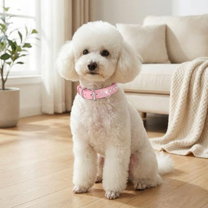 Rhinestone Dog Collar, Bling Rhinestone PU Leather Crystal Diamond Pet Dog Cat Puppy Collar Black S M L XL (S, Hot Pink) - color: Hot Pink, size: S