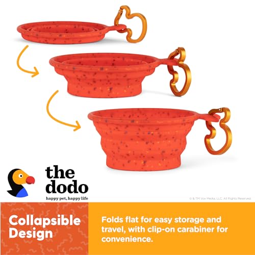The Dodo Collapsible Dog Bowl, Red; Travel Dog Bowl That Folds Flat and Clips with Carabiner for Easy Storage and Carry - color: Red