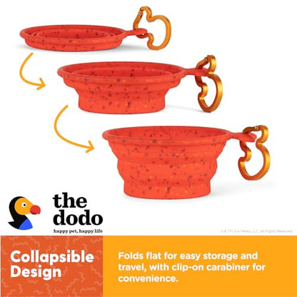 The Dodo Collapsible Dog Bowl, Red; Travel Dog Bowl That Folds Flat and Clips with Carabiner for Easy Storage and Carry - color: Red