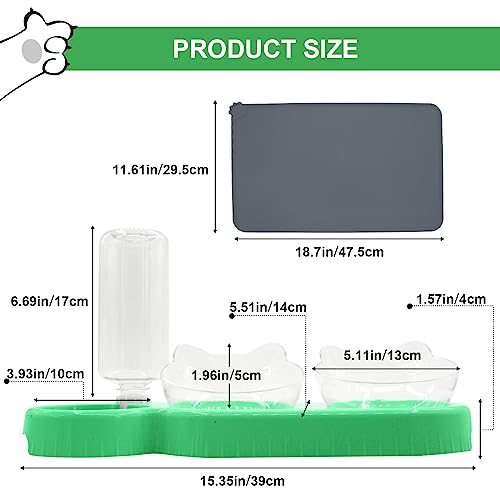 Triple Cat Bowls with Water Dispenser, Pet Whisker Friendly Water and Food Bowl Set with Non-Slip Mat, 15° Tilted Double Feeding Bowls, Elevated Wet and Dry Food Dish for Kitten&Small Dog (Mint) - color: Mint