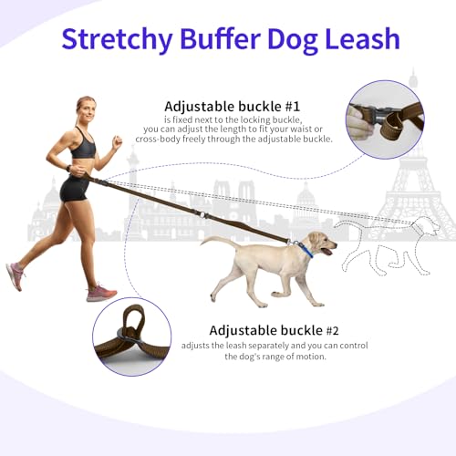 Hands Free Dog Leash by Kazazoo, Adjustable 6-9 FT Waist & Crossbody Leash with Quick Off Buckle, Reflective Stitches for Walking, Jogging, Medium Large Dogs Brown - color: Brown, size: L