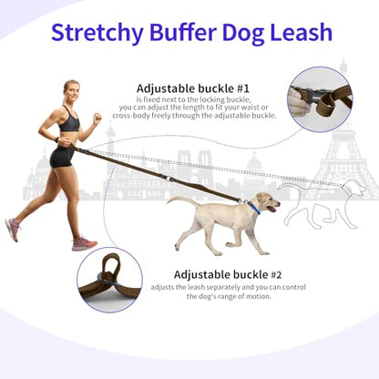 Hands Free Dog Leash by Kazazoo, Adjustable 6-9 FT Waist & Crossbody Leash with Quick Off Buckle, Reflective Stitches for Walking, Jogging, Medium Large Dogs Brown - color: Brown, size: L