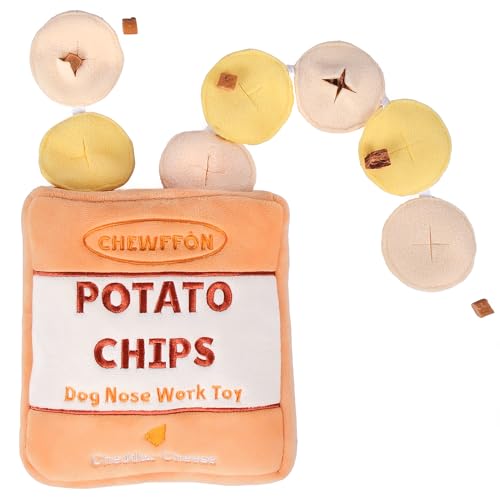 CHEWFFON Dog Enrichment Puzzle Toys, Interactive Snuffle Crinkle Treat Toy for Boredom and Mental Stimulating, Nose Work Potato Chips Dog Toy for Small, Medium and Large Dogs - style: Potato Chips