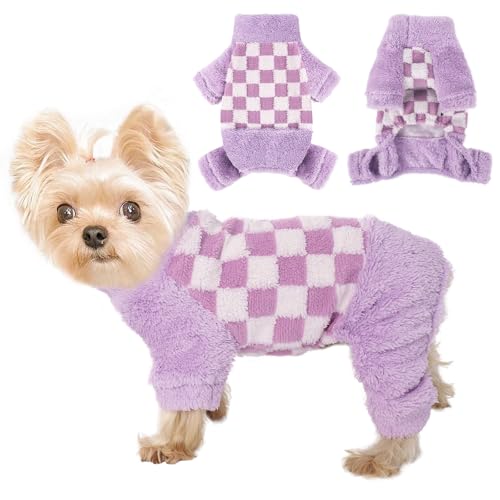 Dog Pajamas Pjs Fleece Dog Sweater Cute Puppy Clothes for Small Dogs Chihuahua Yorkie Clothes Girl Boy Warm Pullover Doggie Outfit Cat Sweater (Square Purple, XX-Small) - color: Square Purple, size: XX-Small (Chest 11in )