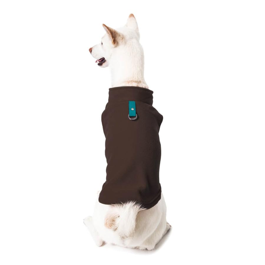 Gooby Fleece Vest Dog Sweater - Brown/Turquoise, Medium - Warm Pullover Fleece Dog Jacket with O-Ring Leash for Small to Medium Dogs - color: Brown-Turquoise, size: Medium (Around 11-lb)