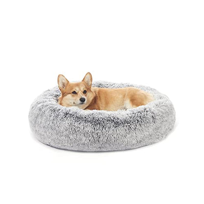 Bedfolks Calming Donut Dog Bed, 30 Inches Round Fluffy Dog Beds for Medium Dogs, Anti-Anxiety Plush Dog Bed, Machine Washable Pet Bed (Dark Grey, Medium) - color: Dark Grey, size: 30.0"L x 30.0"W x 8.0"Th
