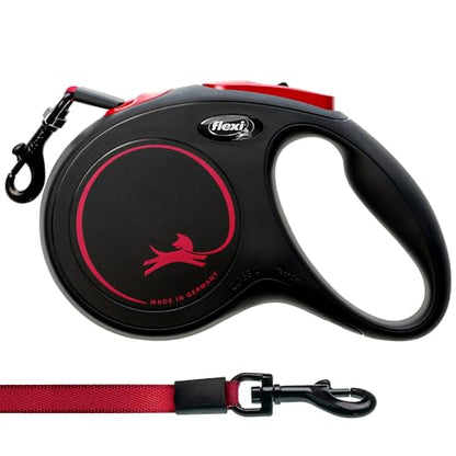 FLEXI New Classic Tape Retractable Dog Leash for Medium Dogs Upto 30-55 lbs. – 16 ft., Black Red |Tangle Free Pet Walking Leash with One-Handed Brake, Pause, Lock |German Quality Product - color: Black & Red, size: Medium - 16 Feet (Tape)