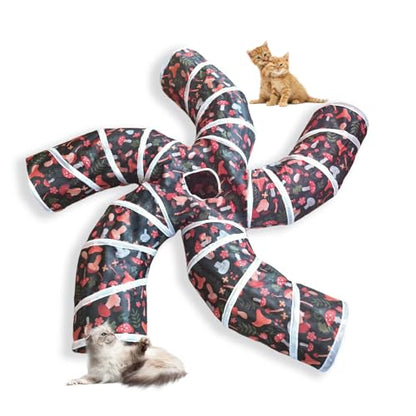 EGETOTA Cat Tunnel for Indoor Cats Large, with Play Ball S-Shape 5 Way Collapsible Interactive Peek Hole Pet Tube Toys, Puppy, Kitty, Kitten, Rabbit (S5 - Mushroom) - color: S5 - Mushroom