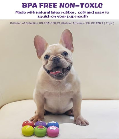 Squeaky Dog Ball, Latex Cute Dog Toys for Puppy and Small Dogs Soft Rubber Fetch Play Catch Ball Bounce and Funny Squeak Pet Toys - color: 2.2“ Fruit&Crown - 6 Pack, size: Small