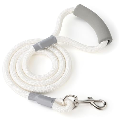 Mile High Life Dog Leash, with Comfortable Padded Handle, White Nylon Rope Leash with Steel Tips, Heavy Duty 4 Feet Pet Leashes (White,48 Inches) - color: Nylon Rope - White, size: 4 Feet