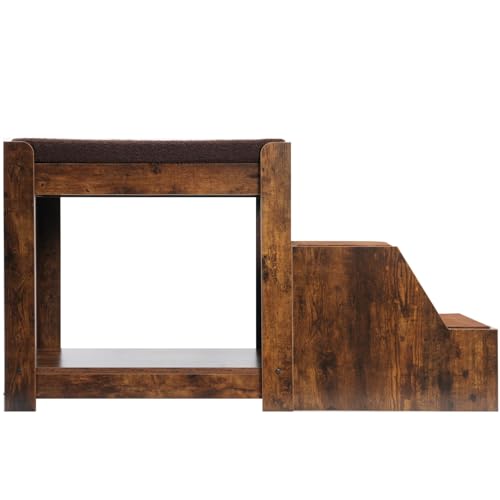 Pet Bunk Bed with Removable Step for Dogs and Cats Particle Board Vintage Double-Layer Design Cushion Indoor Use Cozy Living