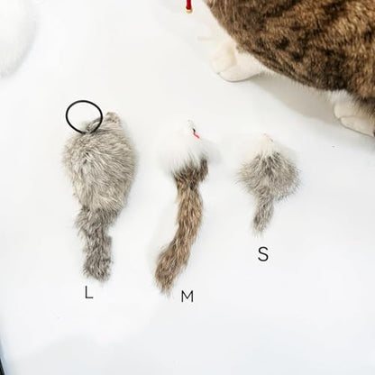 Real Rabbit Fur Interactive Cat Toy Mouse, 5.5" Extra Large Durable Squeaky Toys with Long Tail, Crinkle Sound & Hanging Rope, Self-Play Toys for Indoor Cats (5 Pack Grey/White Color) - color: White&Grey
