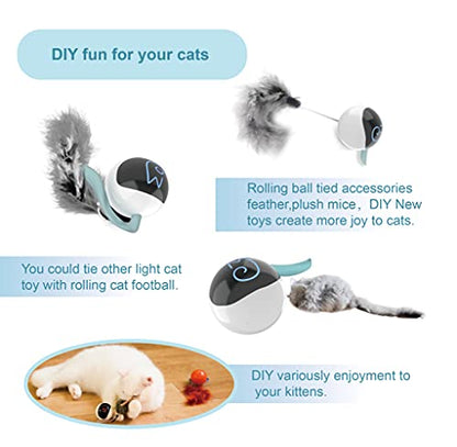Migipaws Interactive Cat Ball Toy Set, Fun Tracker, Automatic Rolling Chase Ball with Fluffy Tail, A Small Mice, Rechargeable (White) - color: White