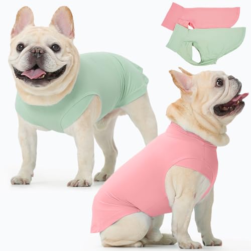2Pack Dog Shirts, Breathable Dog Cooling Shirt for Small Dogs, Sun Protection Dogs Cooling Vest Tank Tops, Lightweight Soft Stretchy Sun Shirts, Sleeveless Summer Pet Clothes - Green + Pink L - color: Pink+Green, size: Large