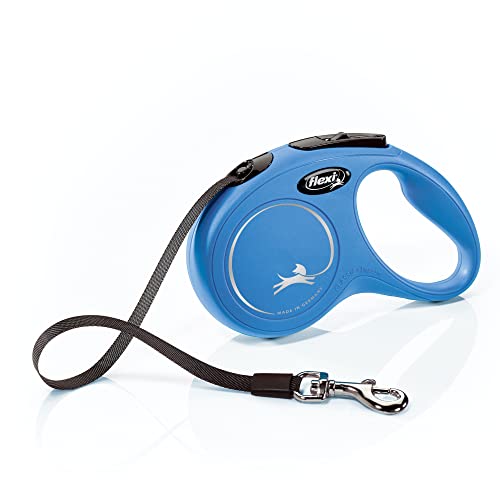 FLEXI New Classic Tape Retractable Dog Leash for Small Dogs Upto 33 lbs. – 16 ft., Blue | Tangle Free Pet Walking Leash with One-Handed Brake, Pause, Lock|German Quality Product - color: Blue, size: Small - 16 Feet (Tape)