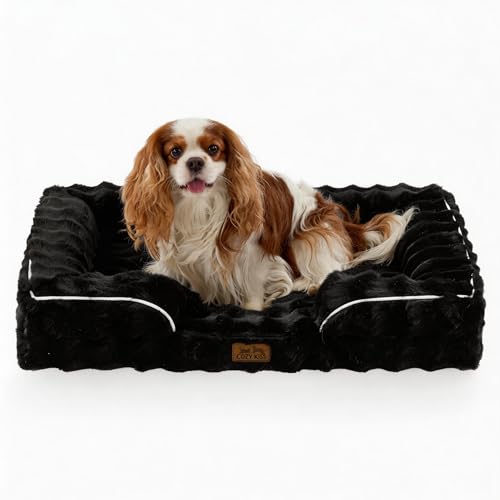 COZY KISS Orthopedic Dog Bed for Medium Small Size Dog, Soft and Warm Faux Fur Sofa for Pet Up to 40 lbs, Foam Bolster Anti-Slip Couch with Washable Removable Cover, M 30x20x6.5 inch, Black - color: Black, size: 30x20x6.5 inch