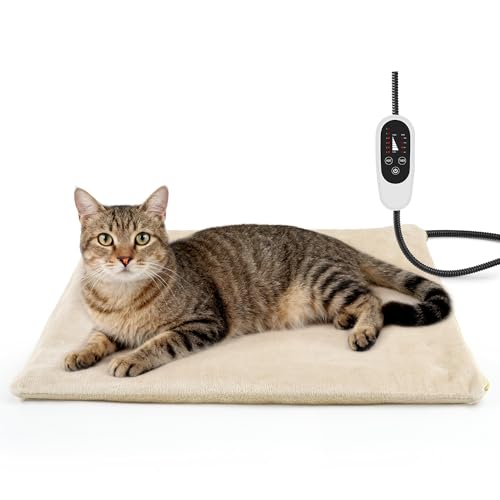 NICREW Cat Heating Pad, Temperature Adjustable Heated Cat Bed with Auto Shut Off Timer, Indoor Pet Heated Bed Mat for Small Dogs, 17.7 x 15.7 Inches, 55W - color: Khaki, size: 17.7"L x 15.7"W x 0.4"Th