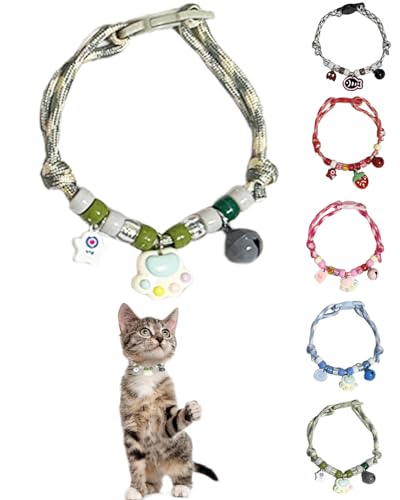 GoldTiger Beaded Cat Collar，Cute Cat Collar with Breakaway and Paw Print Pendant - Adjustable Bracelet Style for Medium to Small Cats, Size 7.87~11.81 Inches - color: gray