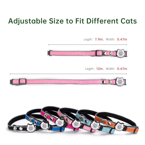 Cat Collar with Bells Reflective Cat Collars Breakaway with Oxford Cloth Soft Padding Adjustable Kitten Collar with QR Code（Pink） - color: Pink