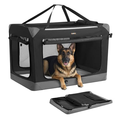 Feandrea Collapsible Dog Crate, Portable Oxford Fabric Pet Travel Crate with 4 Mesh Doors, Handles, Pocket, 42 Inches, for Large Dogs, Ink Black and Dove Gray UPDC031BH01 - size: XXL (42"L x 28"W x 28"H)