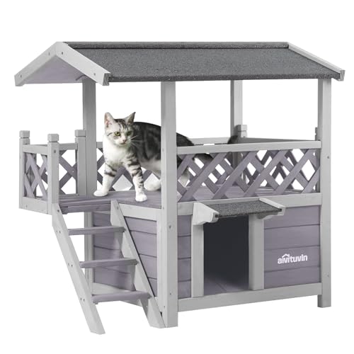 Aivituvin Cat House Outdoor Indoor Feral Kitty Shelter with Escape Door for Cats, Weatherproof Roof